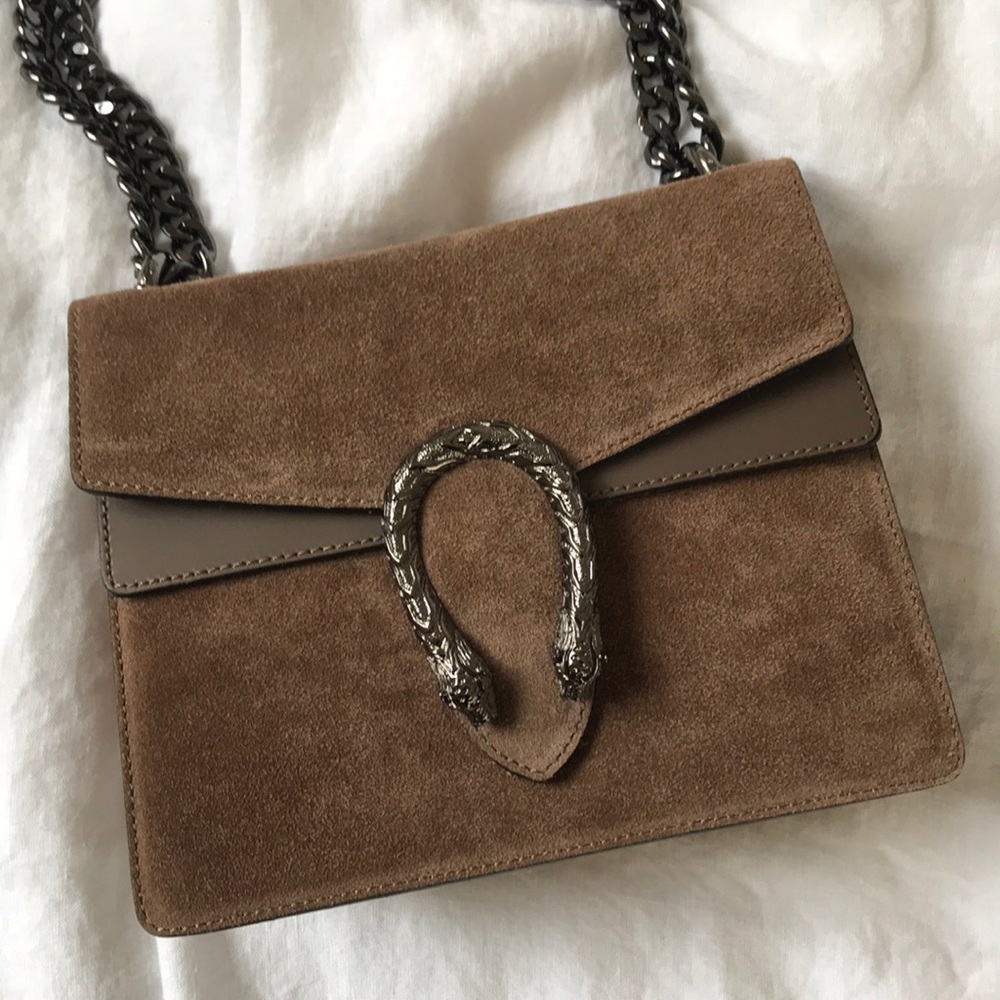 Brown leather crossbody lion head bag